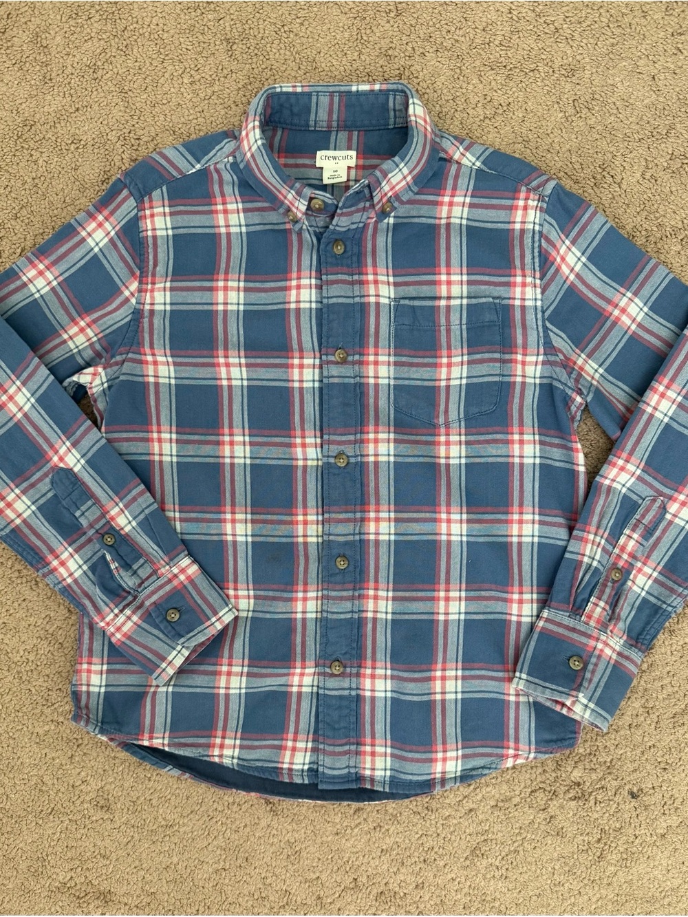 Crewcuts Blue Pink White Plaid Button-Down Shirt Long Sleeve 100% Cotton
